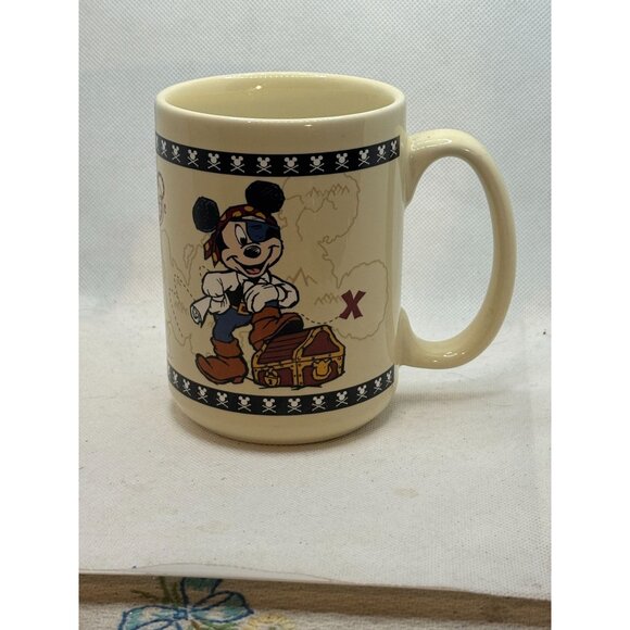 Disney Mickey Mouse Pirate Ceramic Mug Treasure Map Design Beige - Picture 1 of 6